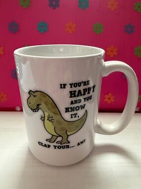 White Ceramic Dinosaur Mug - Green Dino Graphic